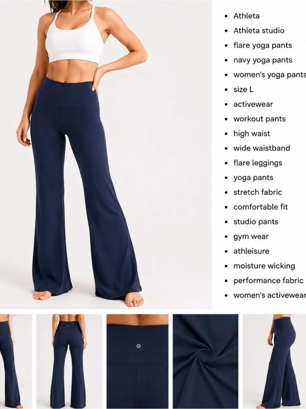 Athleta studio flare Navy  Yoga Pants size L active wear,yoga gym  stretch soft